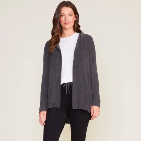 Barefoot Dreams Sweaters - Barefoot Dreams CozyChic Lite Hooded Open Cardigan Carbon Gray Small